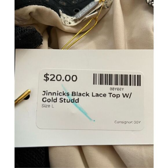 Jinnicks Women’s Black Lace Top w/ Gold Studds Size Large - Picture 9 of 12